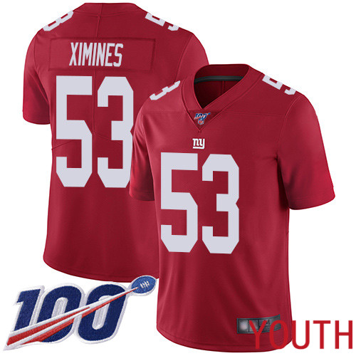Youth New York Giants 53 Oshane Ximines Red Limited Red Inverted Legend 100th Season Football NFL Jersey